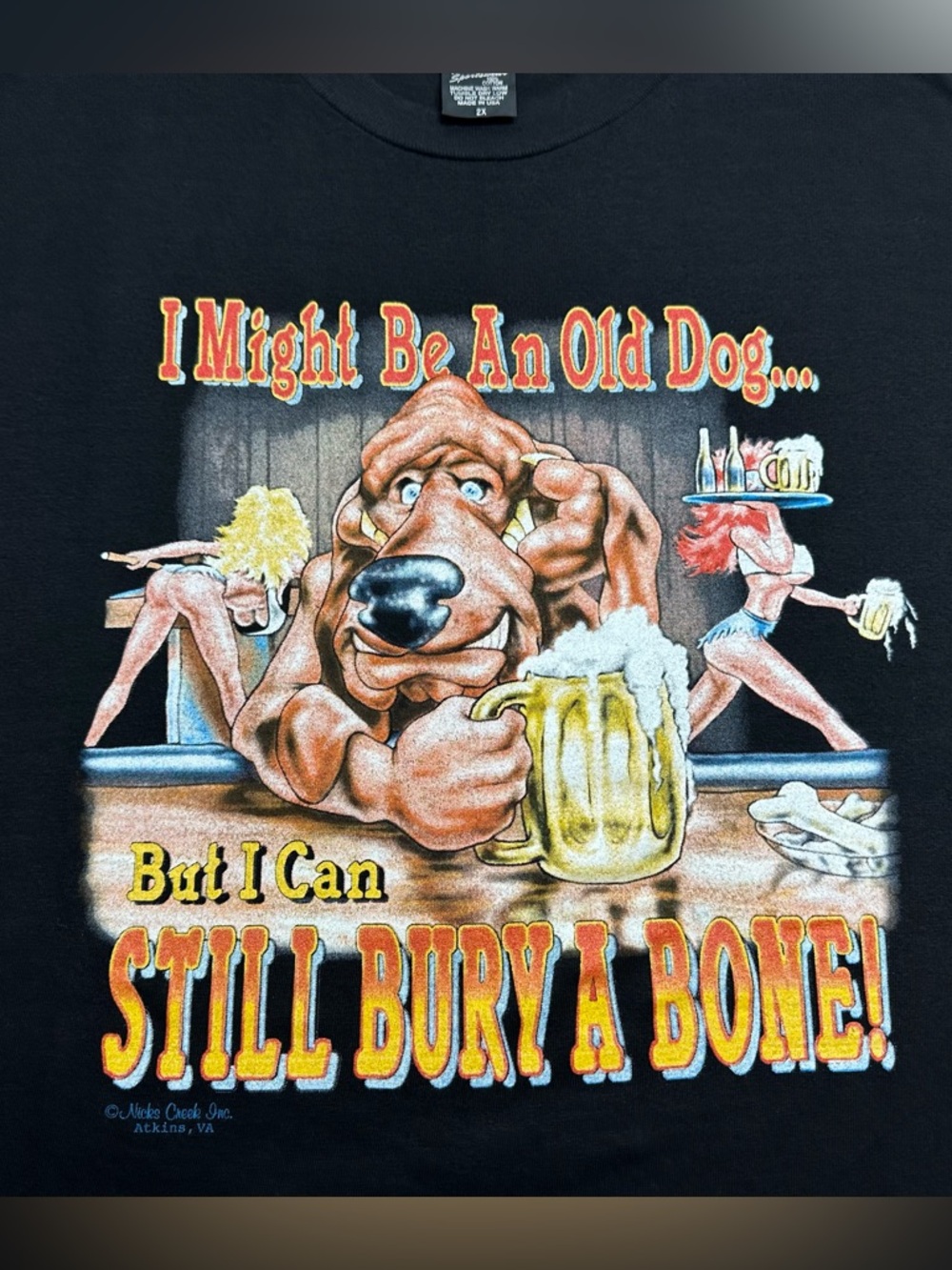 VTG 90s Biker Style T Shirt Men's 2XL Black Motorcycle Graphic Nicks Creek USA!